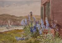 Hollyhocks along the coast