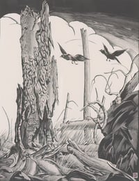 Untitled (Black Birds & Stump)