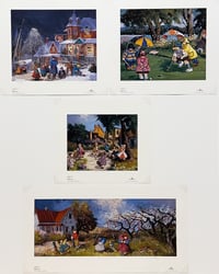 Set of 4 Prints - Une Partie de Basket, les trois petite chiens,  Les Mordus du Golf & Son premier amour