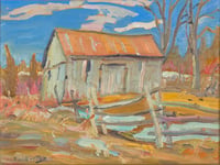 Barn with Pale Red Roof Lanark County, Ontario