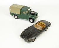 1960s Corgi Toys Die-Cast Bundle: Land Rover 109" W.B. #438 & Jaguar E-Type 4.2 Litre #335 Made in Gt. Britain