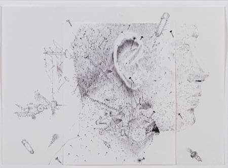 Untitled (Figure drawing with various elements)
