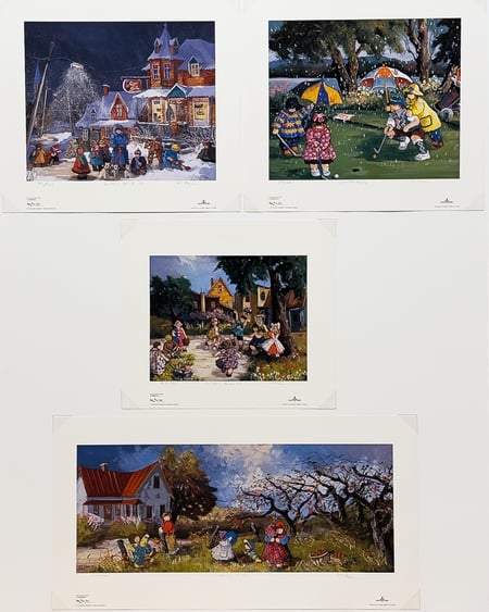 Set of 4 Prints - Une Partie de Basket, les trois petite chiens,  Les Mordus du Golf & Son premier amour