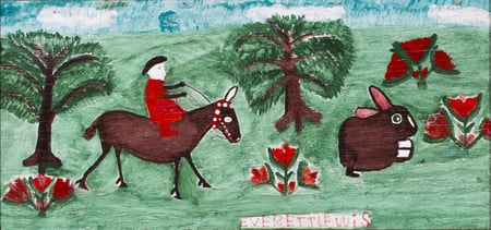 Girl Riding a Donkey with Rabbit