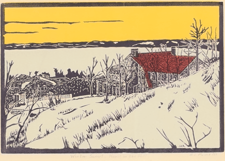 Winter Sunset, House on the Hill