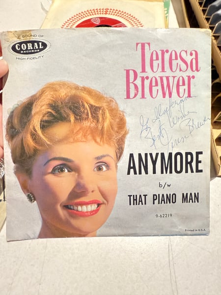 1960 Coral Records Teresa Brewer "Anymore" 7" Picture Sleeve & Vintage 8x10 Promo Photo Duo