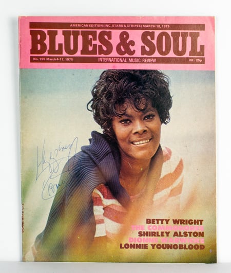 1975 Blues & Soul Magazine #155 Dionne Warwick Hand-Signed Newsstand Edition