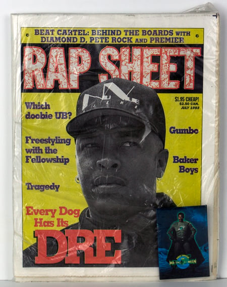 RAP SHEET magazine - DR DRE - METEOR MAN pin & #1 comic
