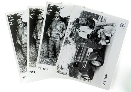 1983 ZZ Top 'Eliminator' Era Promotional Lot (4 - Incl. (1) Rare Ford Coupe 'Key' Photo & (3) Band Portrait Variants