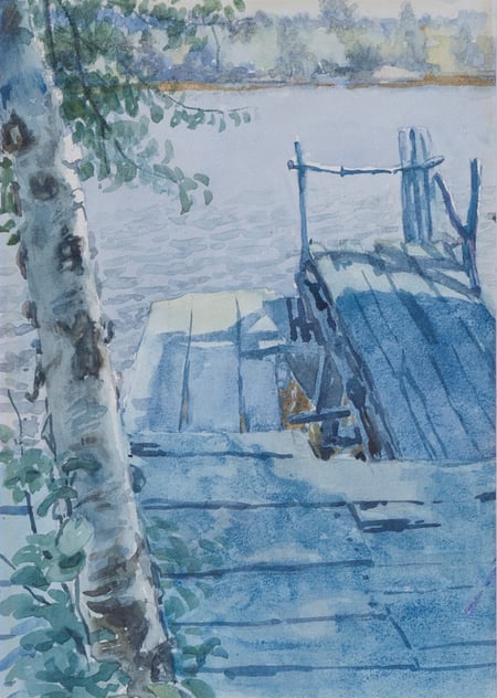 Birch and Dock (Lake of the Woods)