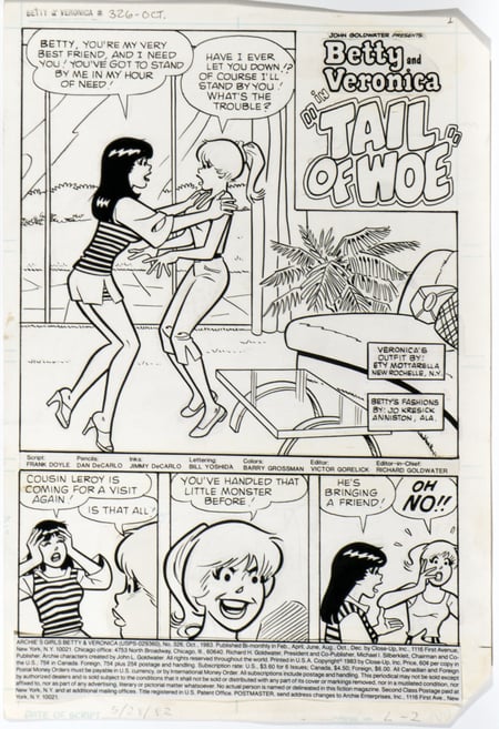 Archie's Girls Betty and Veronica #326 - Original Artwork For Complete 6 Page Story "Tail of Woe"