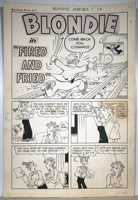 Blondie Comics Monthly #103 - Original Artwork for Complete 5 Page Story "Blondie in Fired and Fried"