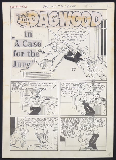 Chic Young's Dagwood Comics #70 - Original Artwork for Complete 4 Page Story "A Case for the Jury"